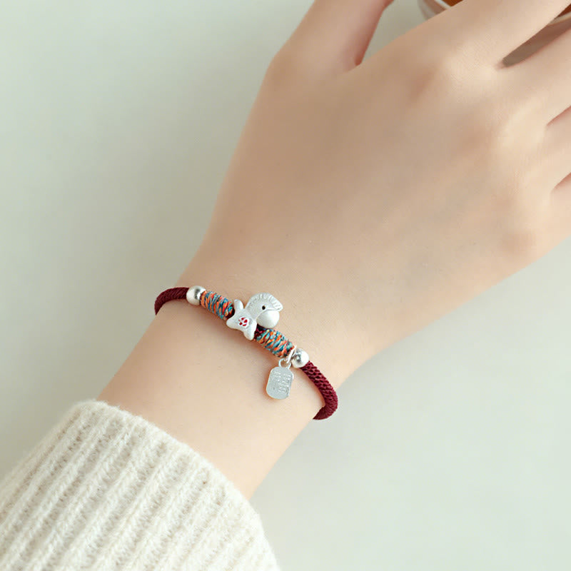 Buddha Stones999 スターリングシルバー 馬年福キャラクターチャーム カラフルストリングロープ幸運ブレスレット - image 18