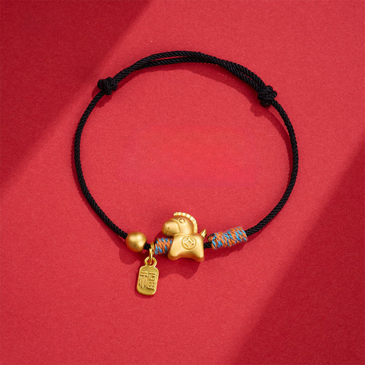 Buddha Stones午年福文字 手編み紐 幸運の繋がりブレスレット - ブラックロープ（手首周り：14～19cm） - image 9