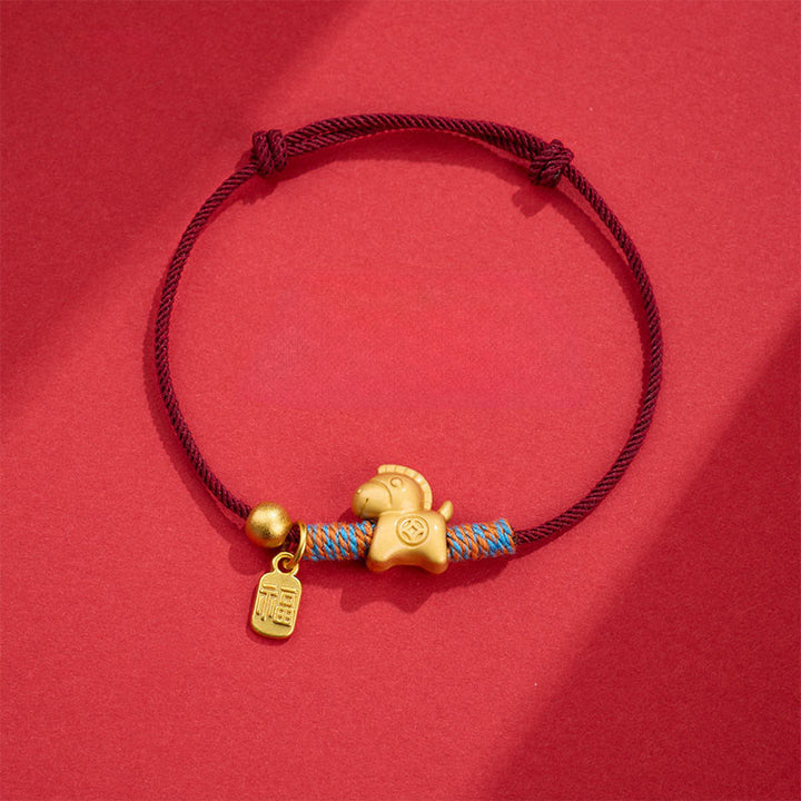 Buddha Stones午年福文字 手編み紐 幸運の繋がりブレスレット - ダークレッドロープ（手首周り：14～19cm） - image 8
