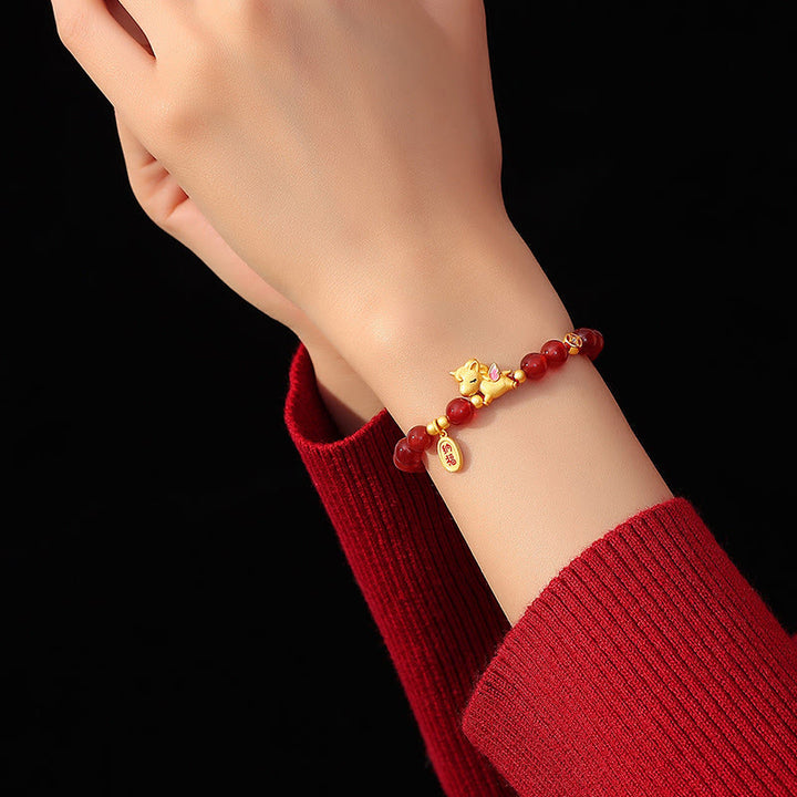 Buddha Stones馬年 925スターリングシルバー レッドアゲート 自信のビーズブレスレット - image 4