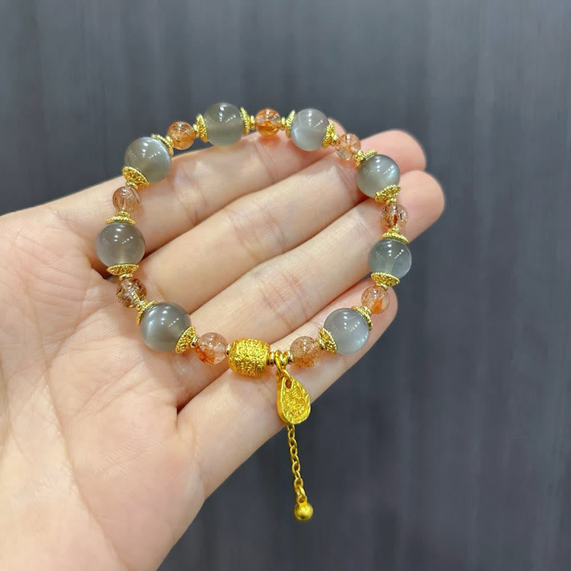 Buddha Stones天然ストロベリークォーツ ムーンストーン ヒーリングポジティブビーズブレスレット - image 18