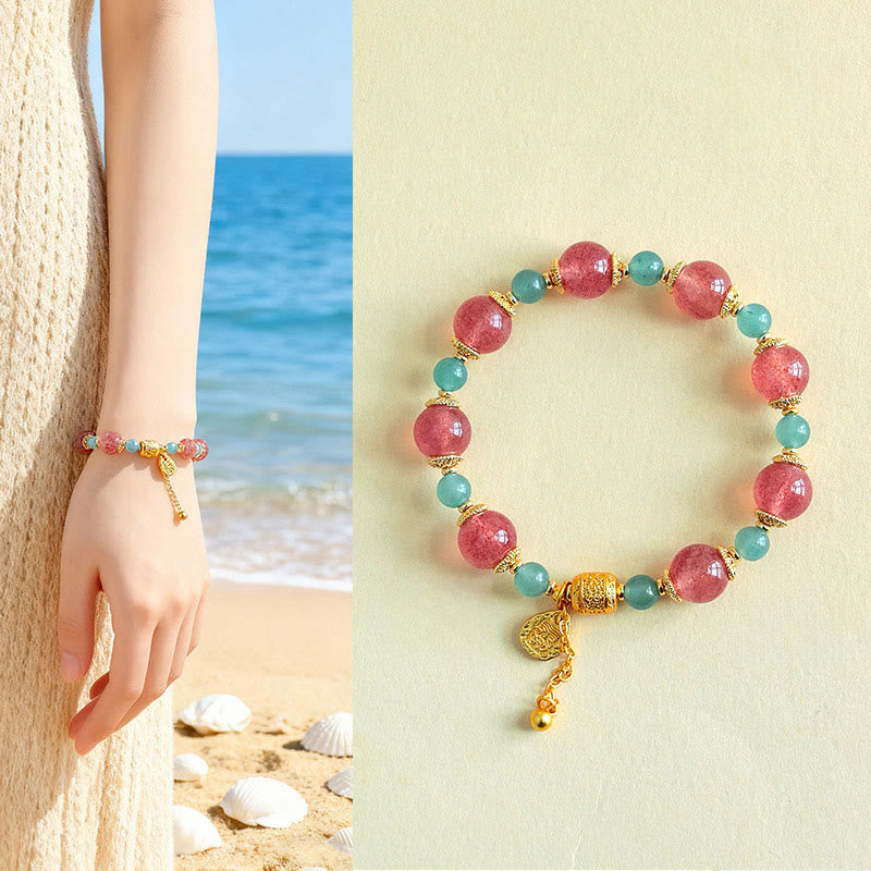 Buddha Stones天然ストロベリークォーツ ムーンストーン ヒーリングポジティブビーズブレスレット - ストロベリークォーツ（手首周り：15～17cm） - image 8