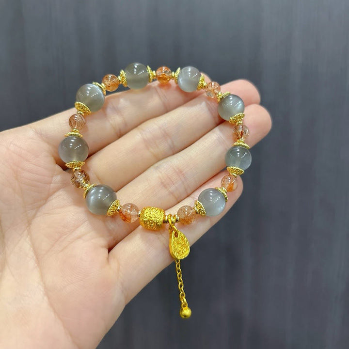 Buddha Stones天然ストロベリークォーツ ムーンストーン ヒーリングポジティブビーズブレスレット - image 18