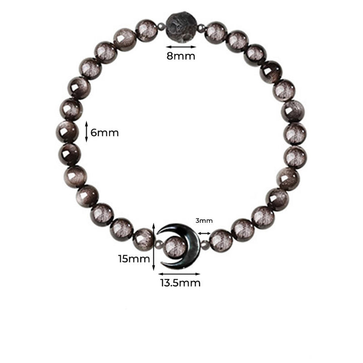 Buddha Stones月のデザイン 天然銀光沢黒曜石 守護ビーズブレスレット - image 4