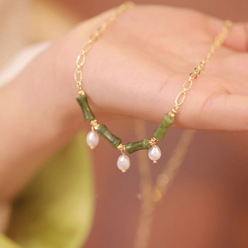 Buddha Stones天山翡翠 竹真珠 豊穣 富のネックレスペンダント - 天山翡翠（サイズ：5×12mm） - image 1