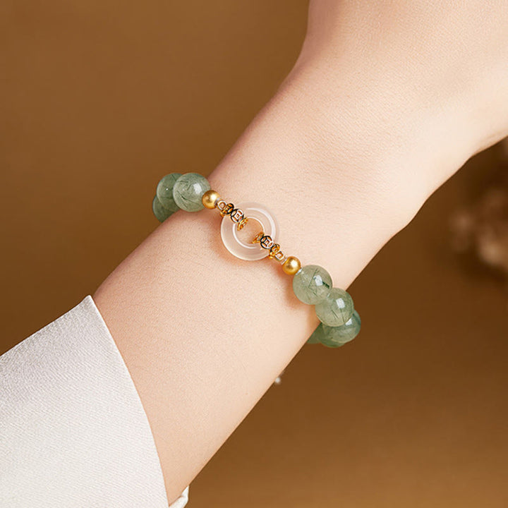 Buddha Stones 925スターリングシルバー グリーンルチルクォーツ ホワイトカルセドニー平和のお守りチャーム勇気ブレスレット - image 10