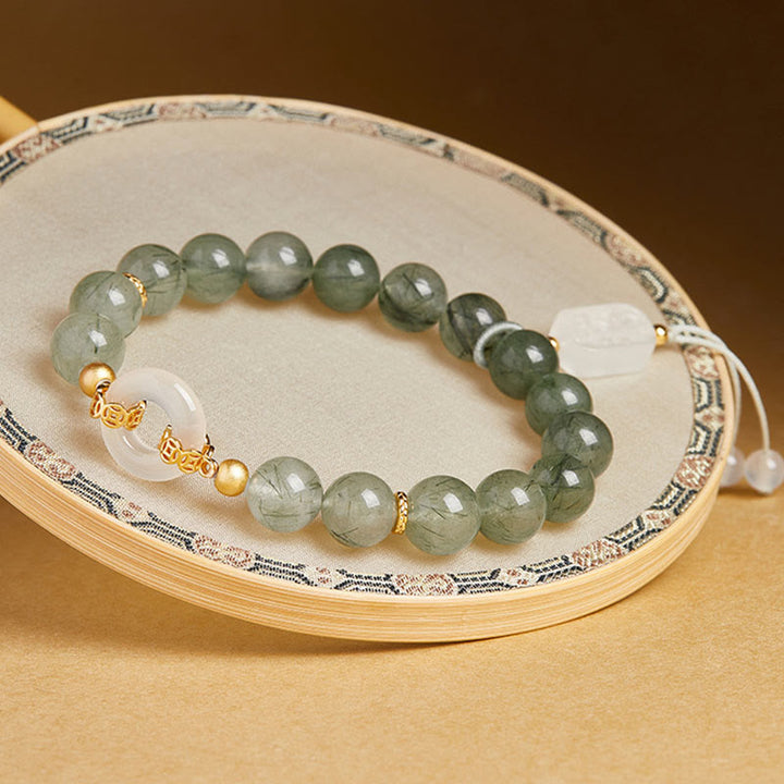 Buddha Stones 925スターリングシルバー グリーンルチルクォーツ ホワイトカルセドニー平和のお守りチャーム勇気ブレスレット - image 2