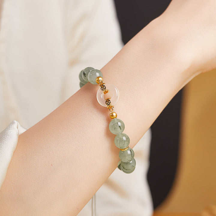 Buddha Stones 925スターリングシルバー グリーンルチルクォーツ ホワイトカルセドニー平和のお守りチャーム勇気ブレスレット - image 11