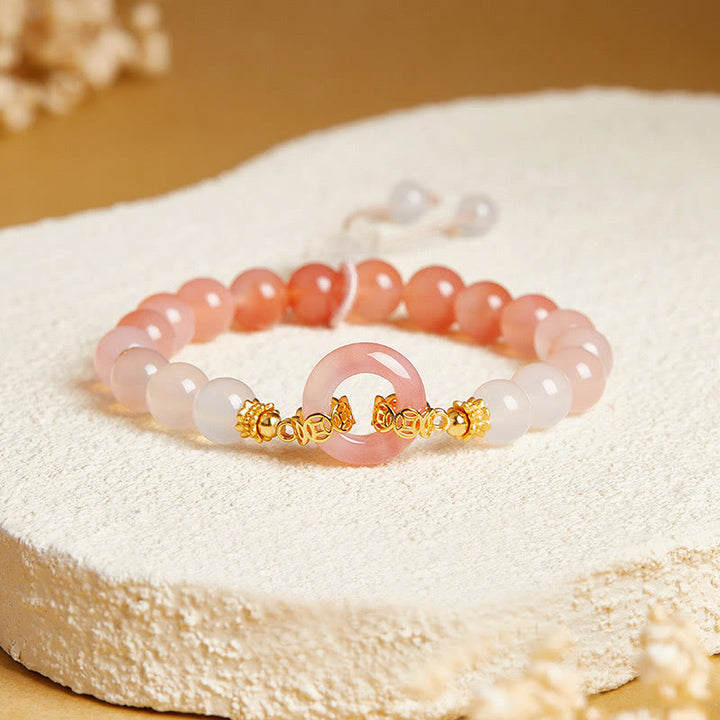 Buddha Stones 925スターリングシルバー レッドアゲート ホワイトカルセドニー平和のお守りチャームコンフィデンスブレスレット - 赤瑪瑙（手首周り：15～17cm） - image 0