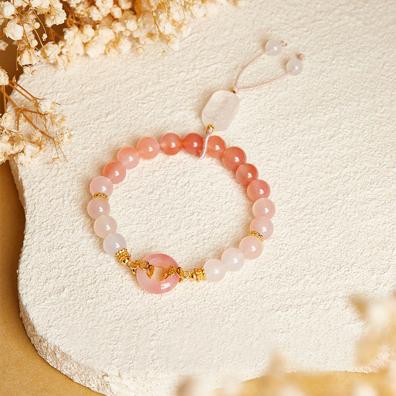 Buddha Stones 925スターリングシルバー レッドアゲート ホワイトカルセドニー平和のお守りチャームコンフィデンスブレスレット - image 1