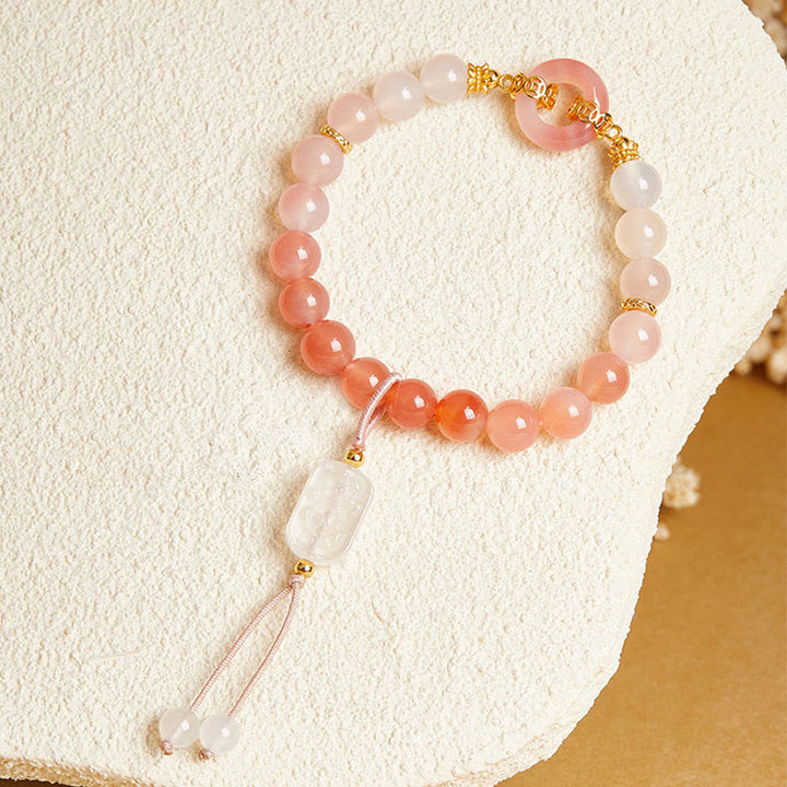 Buddha Stones 925スターリングシルバー レッドアゲート ホワイトカルセドニー平和のお守りチャームコンフィデンスブレスレット - image 2