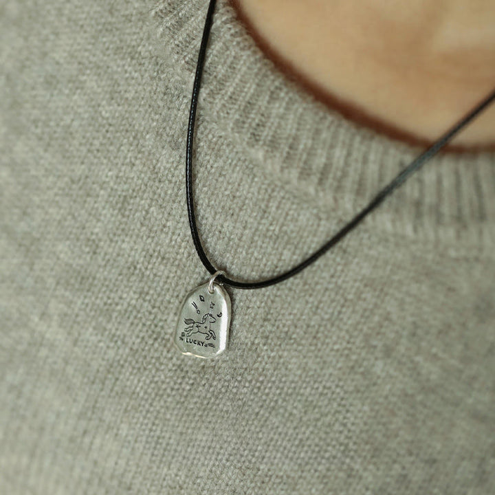 Buddha Stones999スターリングシルバー ラッキーホースチャーム 馬年 925スターリングシルバー チェーン良縁祈願ネックレス ペンダント - 黒ロープ（長さ：50cm） - image 9