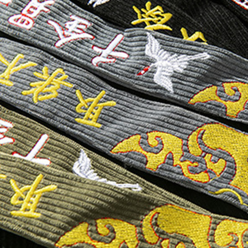 Buddha Stones秋冬 レースアップ 漢字刺繍 メンズ コーデュロイパンツ ポケット付き - image 13