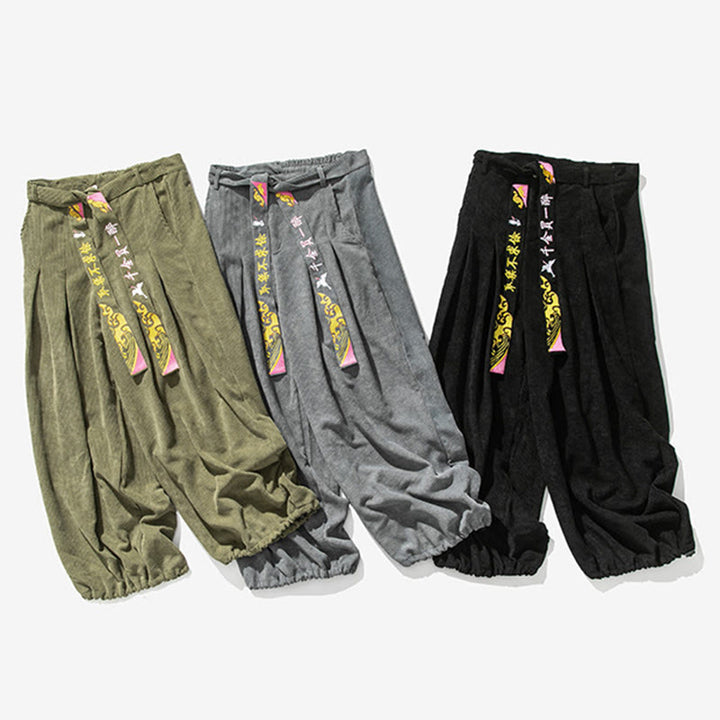 Buddha Stones秋冬 レースアップ 漢字刺繍 メンズ コーデュロイパンツ ポケット付き - image 11