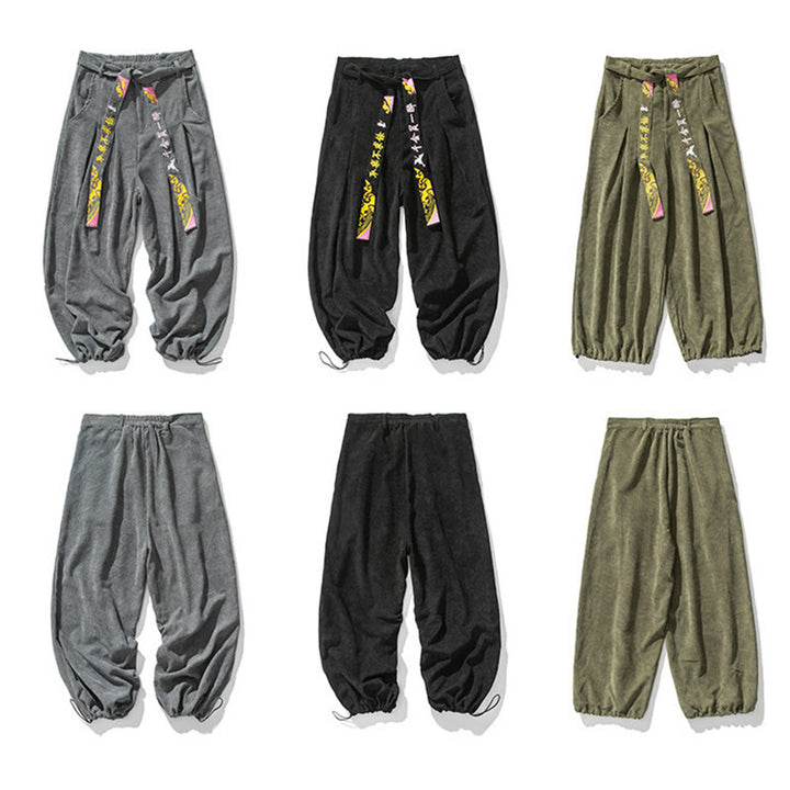 Buddha Stones秋冬 レースアップ 漢字刺繍 メンズ コーデュロイパンツ ポケット付き - image 12