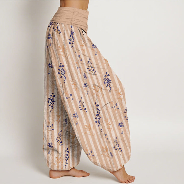 Buddha Stonesコットン ソフトカラー リーフ ストライプ柄 レディース 伸縮性ウエスト ハーレムパンツ - image 7