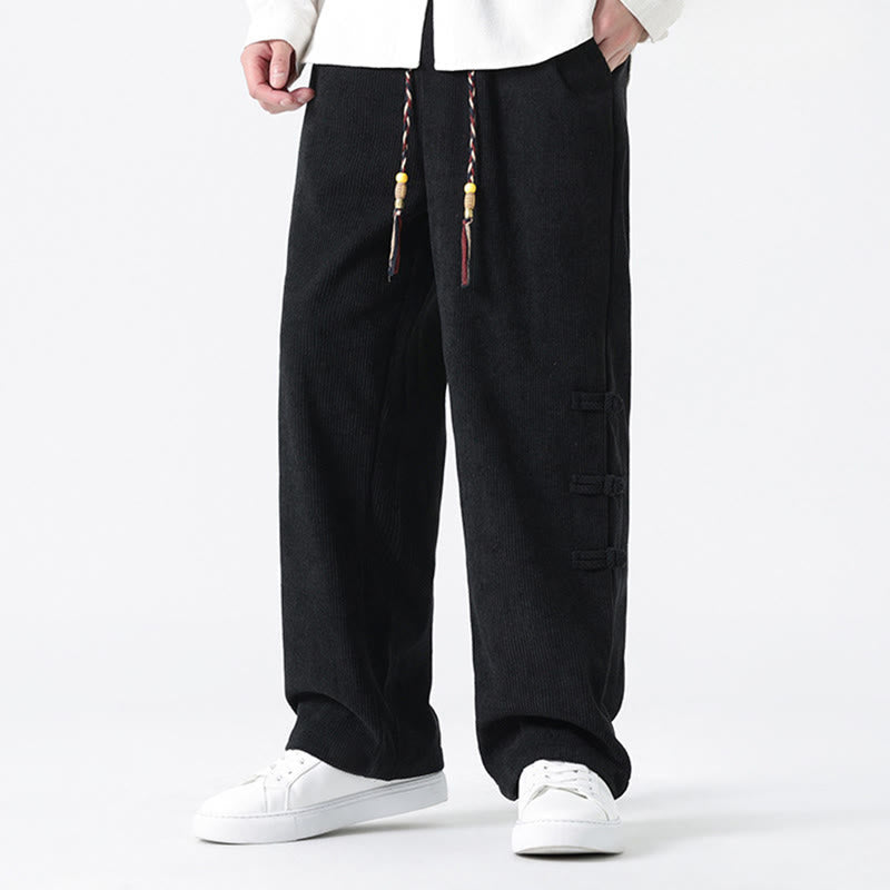 Buddha Stones秋冬 無地 フロッグボタン メンズ ドローストリング コーデュロイ ストレートレッグパンツ ポケット付き - image 18