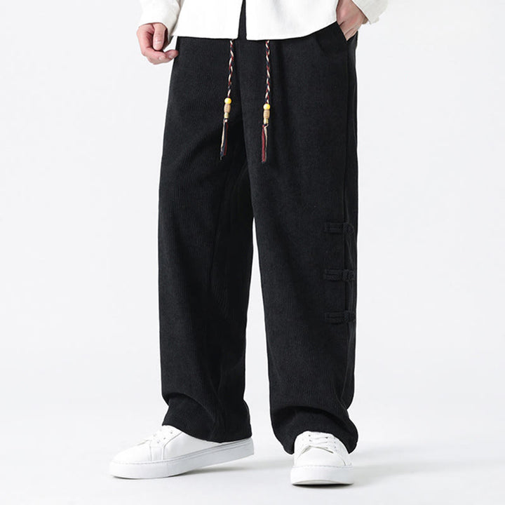 Buddha Stones秋冬 無地 フロッグボタン メンズ ドローストリング コーデュロイ ストレートレッグパンツ ポケット付き - image 18