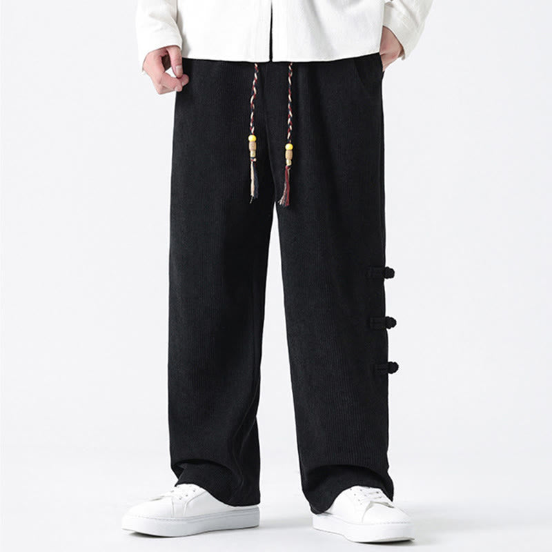 Buddha Stones秋冬 無地 フロッグボタン メンズ ドローストリング コーデュロイ ストレートレッグパンツ ポケット付き - image 21