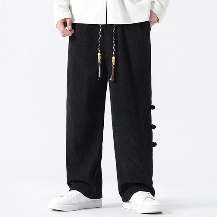 Buddha Stones秋冬 無地 フロッグボタン メンズ ドローストリング コーデュロイ ストレートレッグパンツ ポケット付き - image 21