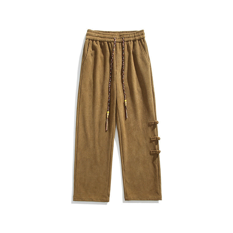 Buddha Stones秋冬 無地 フロッグボタン メンズ ドローストリング コーデュロイ ストレートレッグパンツ ポケット付き - image 11