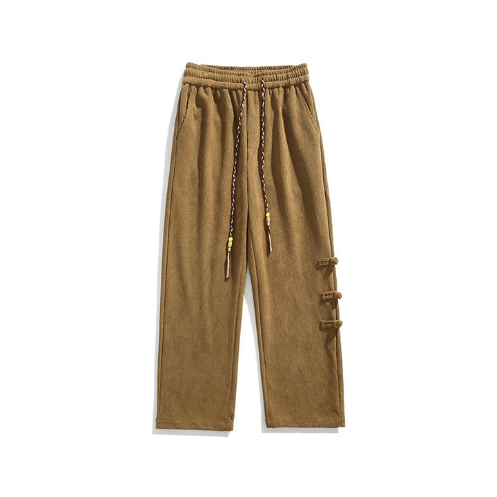 Buddha Stones秋冬 無地 フロッグボタン メンズ ドローストリング コーデュロイ ストレートレッグパンツ ポケット付き - image 11