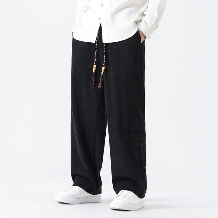 Buddha Stones秋冬 無地 フロッグボタン メンズ ドローストリング コーデュロイ ストレートレッグパンツ ポケット付き - image 22