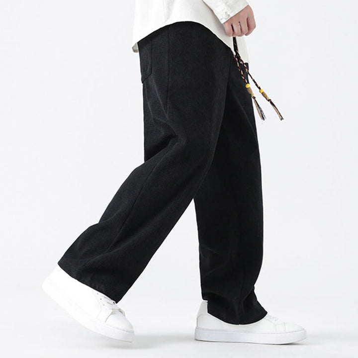 Buddha Stones秋冬 無地 フロッグボタン メンズ ドローストリング コーデュロイ ストレートレッグパンツ ポケット付き - image 16