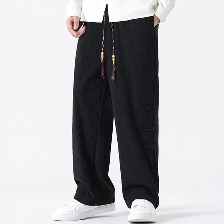 Buddha Stones秋冬 無地 フロッグボタン メンズ ドローストリング コーデュロイ ストレートレッグパンツ ポケット付き - image 20