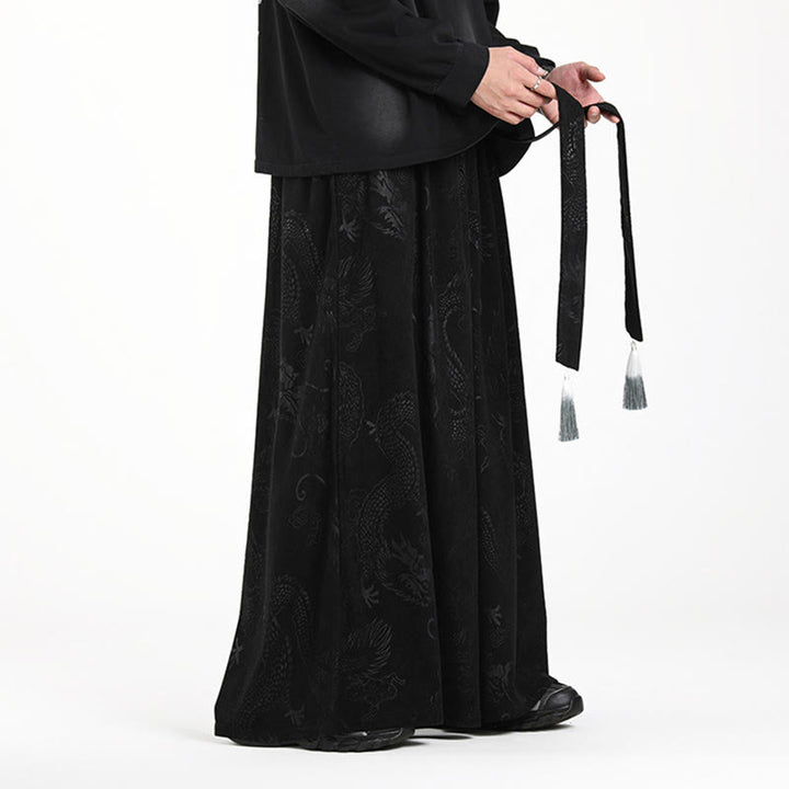 Buddha Stonesドラゴン ジャカード ドローストリングデザイン メンズ コーデュロイ ワイドレッグパンツ ポケット付き - image 15