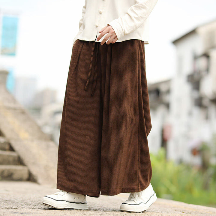 Buddha Stones秋冬 無地 ドローストリングデザイン メンズ コーデュロイ ワイドレッグパンツ ポケット付き - サドルブラウン - US/UK/AU46、 EU56 (5XL) - image 13