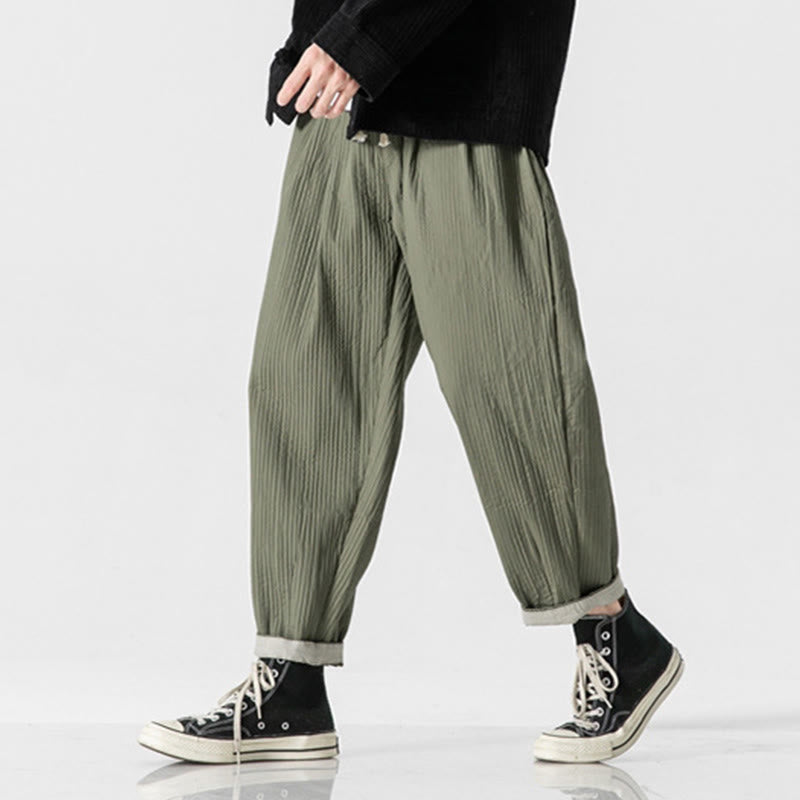 Buddha Stones秋冬 無地 ドローストリング メンズ アンクル丈 ハーレムパンツ ポケット付き - image 6