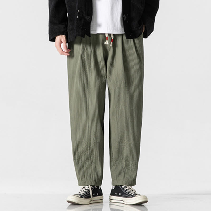 Buddha Stones秋冬 無地 ドローストリング メンズ アンクル丈 ハーレムパンツ ポケット付き - image 2