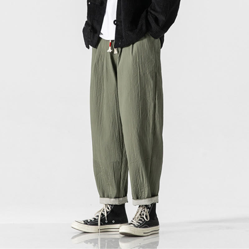 Buddha Stones秋冬 無地 ドローストリング メンズ アンクル丈 ハーレムパンツ ポケット付き - image 3