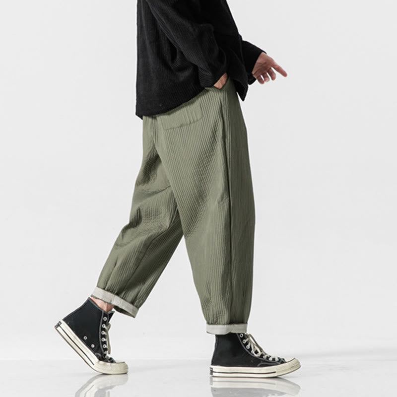 Buddha Stones秋冬 無地 ドローストリング メンズ アンクル丈 ハーレムパンツ ポケット付き - image 5