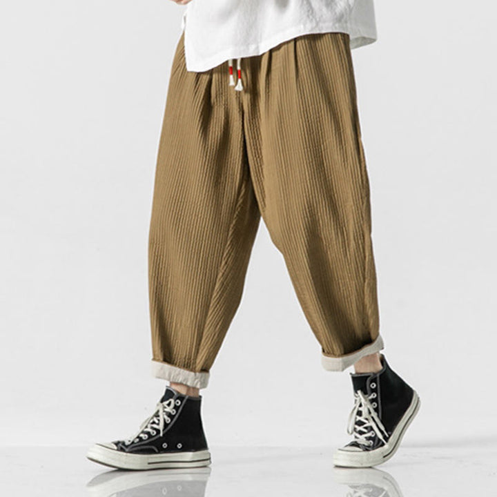 Buddha Stones秋冬 無地 ドローストリング メンズ アンクル丈 ハーレムパンツ ポケット付き - image 13