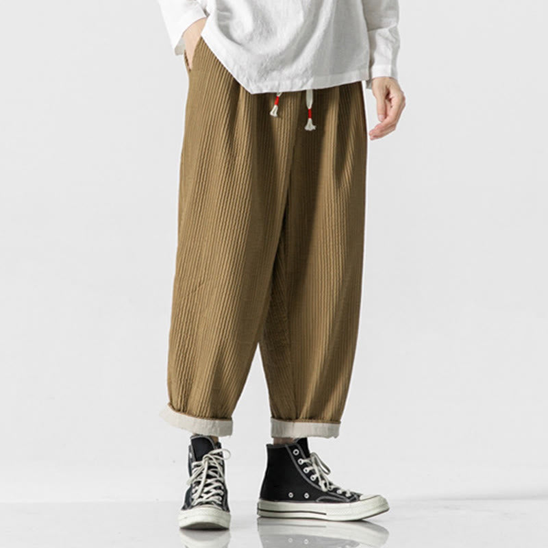 Buddha Stones秋冬 無地 ドローストリング メンズ アンクル丈 ハーレムパンツ ポケット付き - image 10