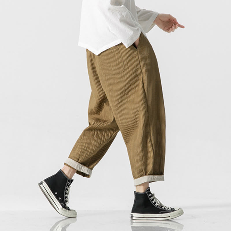 Buddha Stones秋冬 無地 ドローストリング メンズ アンクル丈 ハーレムパンツ ポケット付き - image 14