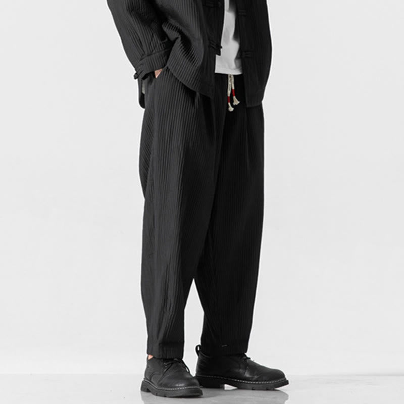 Buddha Stones秋冬 無地 ドローストリング メンズ アンクル丈 ハーレムパンツ ポケット付き - image 24