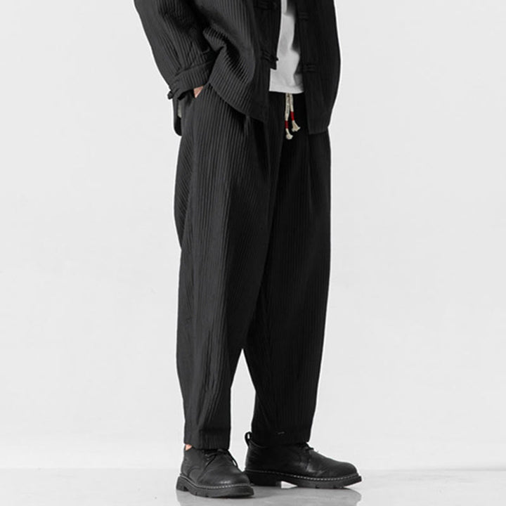 Buddha Stones秋冬 無地 ドローストリング メンズ アンクル丈 ハーレムパンツ ポケット付き - image 24