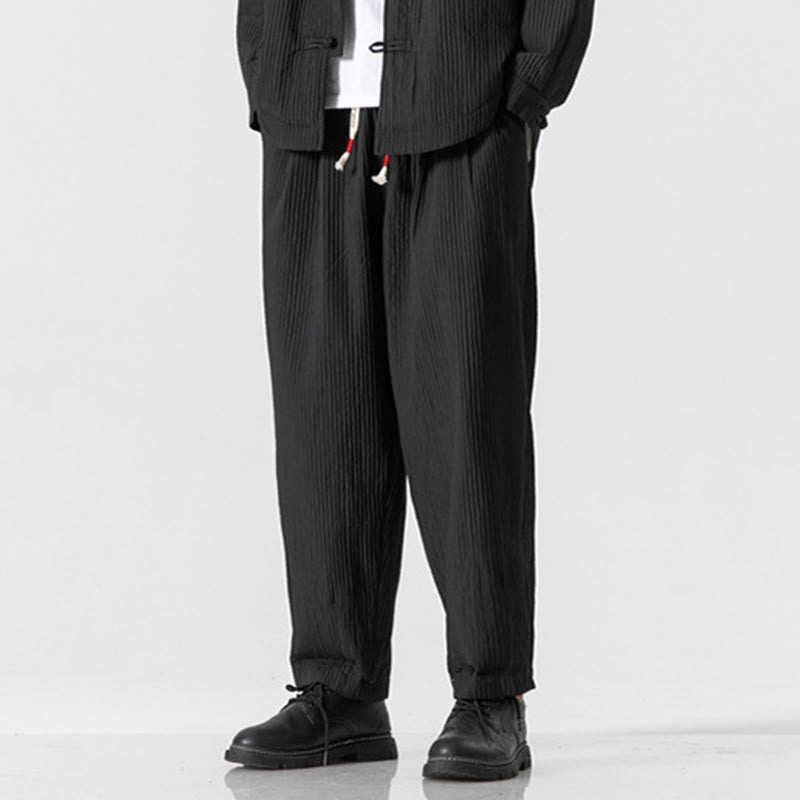 Buddha Stones秋冬 無地 ドローストリング メンズ アンクル丈 ハーレムパンツ ポケット付き - image 25