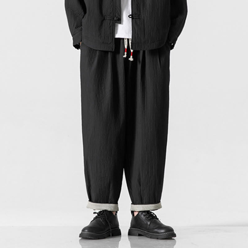 Buddha Stones秋冬 無地 ドローストリング メンズ アンクル丈 ハーレムパンツ ポケット付き - image 31