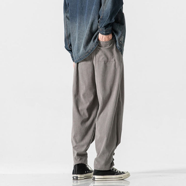 Buddha Stones秋冬 メンズ ピュアカラー ボタンデザイン コットン ストレートレッグパンツ ポケット付き - image 4