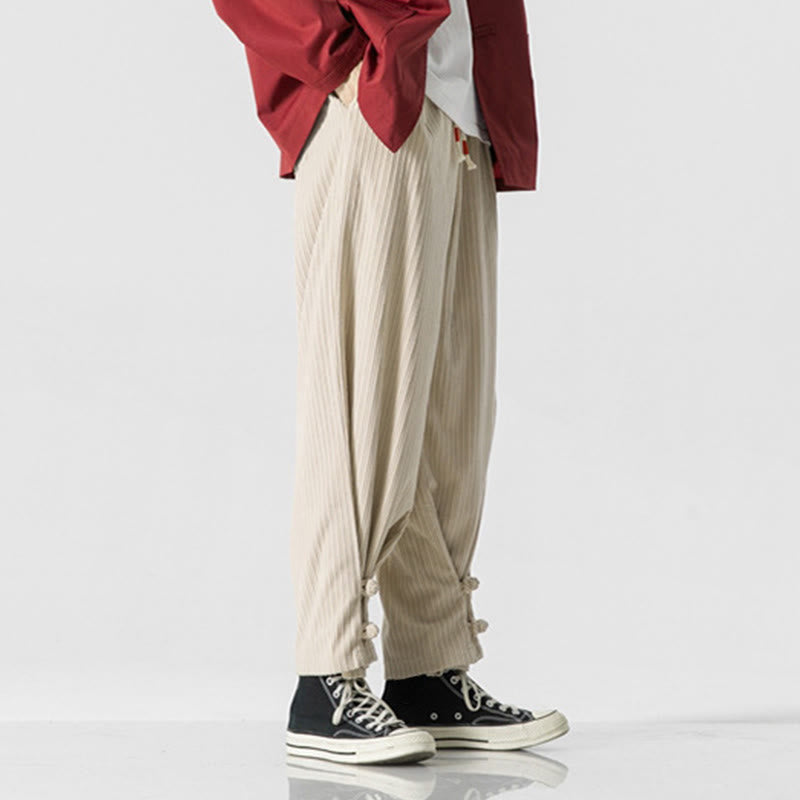 Buddha Stones秋冬 メンズ ピュアカラー ボタンデザイン コットン ストレートレッグパンツ ポケット付き - image 18