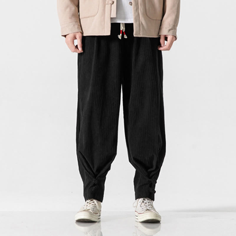 Buddha Stones秋冬 メンズ ピュアカラー ボタンデザイン コットン ストレートレッグパンツ ポケット付き - 黒 - US/UK/AU46、 EU56 (5XL) - image 23