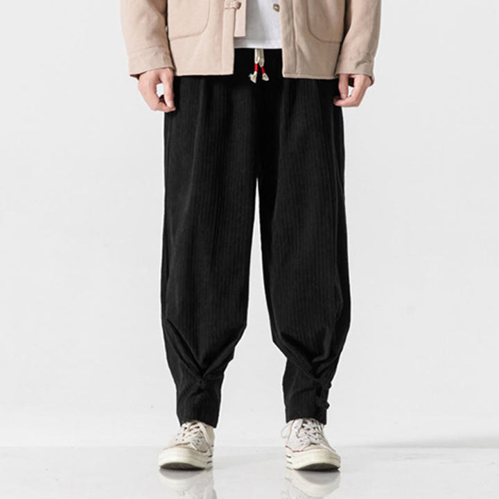 Buddha Stones秋冬 メンズ ピュアカラー ボタンデザイン コットン ストレートレッグパンツ ポケット付き - 黒 - US/UK/AU46、 EU56 (5XL) - image 23