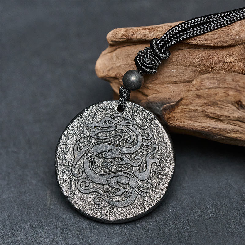 Buddha Stones彫刻龍模様本物のシュンガイト石内なる強さのネックレスペンダント - image 3