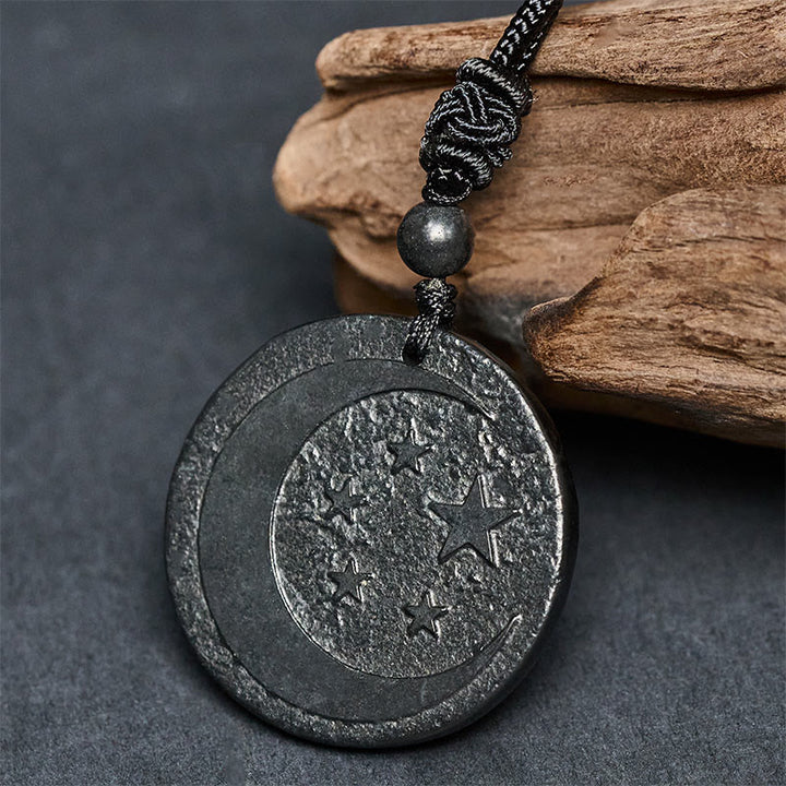 Buddha Stones月 星 ラウンドデザイン 本物のシュンガイト石 守護ネックレス ペンダント - image 3