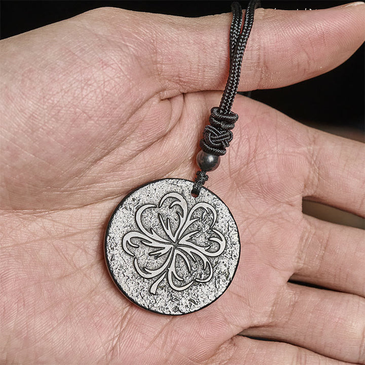 Buddha Stones四つ葉のクローバー 本物のシュンガイト石 グラファイト石 守護石 ネックレス ペンダント - image 4