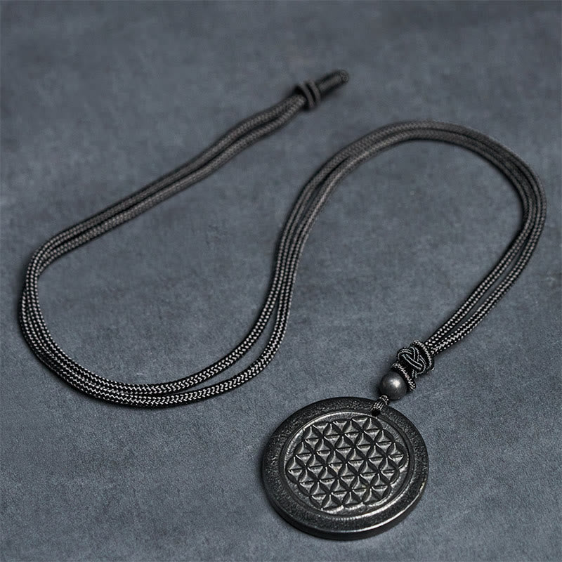 Buddha Stonesフラワーオブライフ彫刻デザイン本物のシュンガイトストーンプロテクションネックレスペンダント - image 5